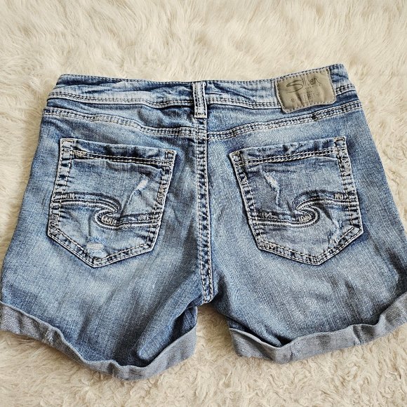 Silver Jeans Women's Blue Distress Denim Sam Shorts W27/L4 1/2 - Picture 4 of 11